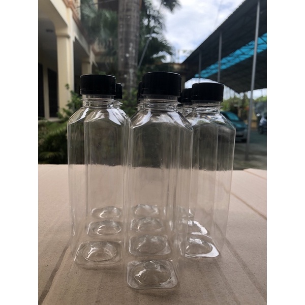 10 Chai Nhựa Vuông Nắp Đen Làm Trà Sữa 330ml | Chai Nhựa Đựng Trà Sữa