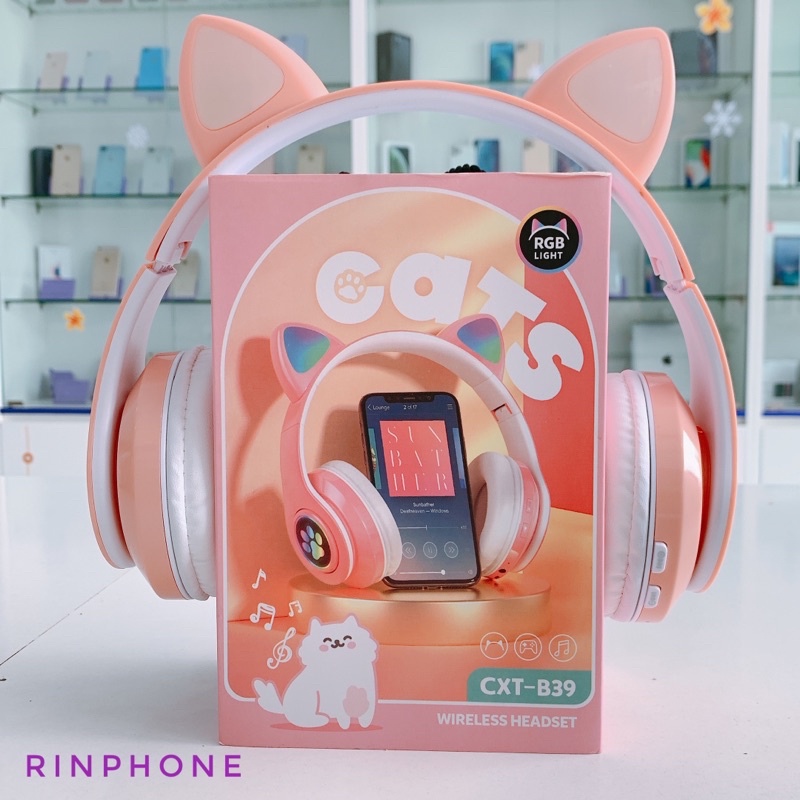 Tai nghe bluetooth tai mèo có mic Headphone tai mèo dễ thương, âm bass mạnh mẽ, dung lượng pin khủng CXT-B39 - Bảo hành