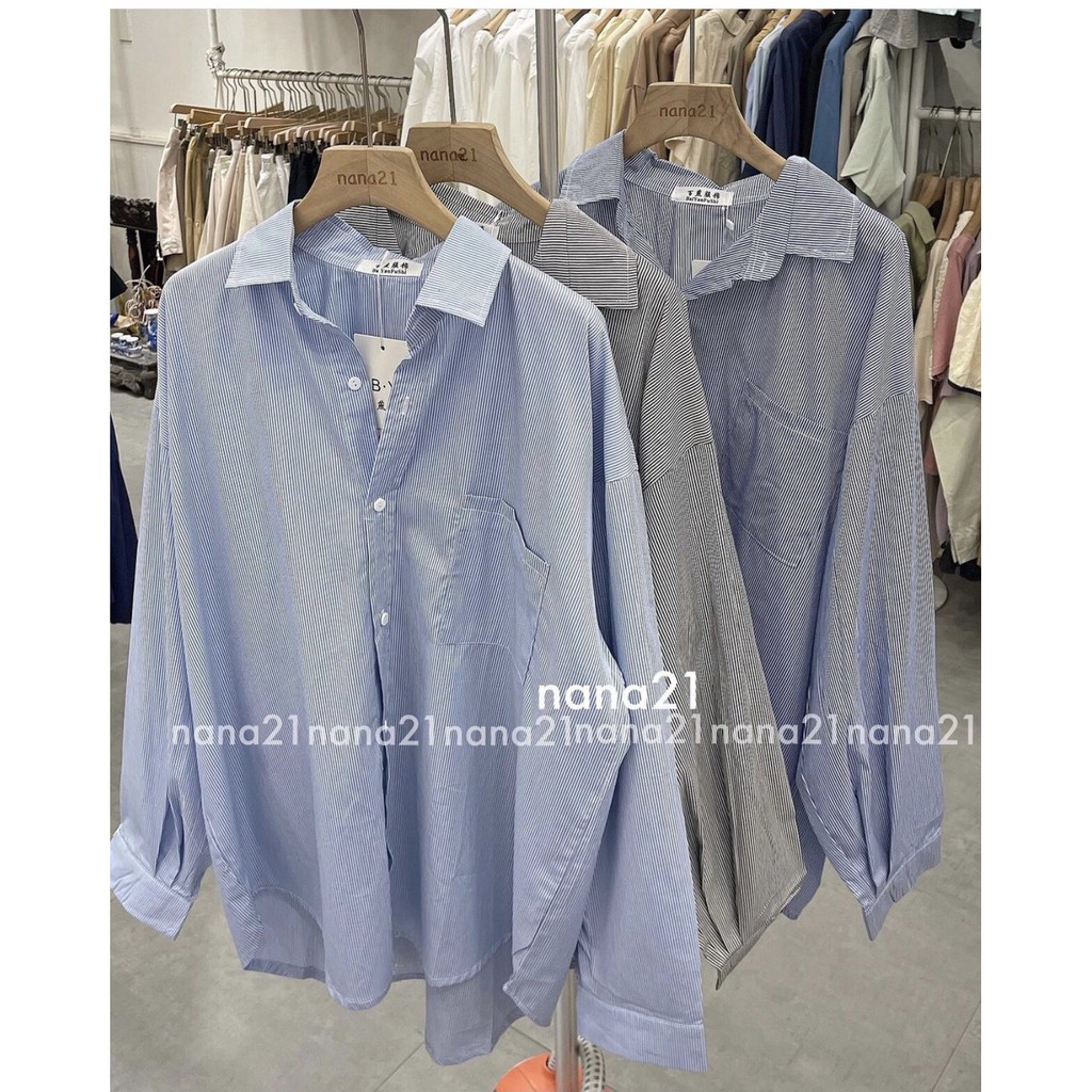 Áo sơ mi kẻ sọc dài tay Hàn Quốc form oversize - Xưởng May Hạnh Hồng | BigBuy360 - bigbuy360.vn