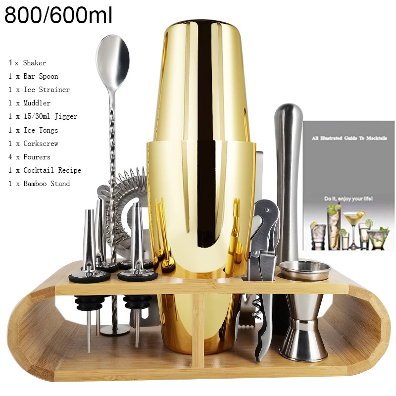 Set 1-12 Bình Lắc Cocktail Màu Vàng Hồng / Đen 550ML 750ML 800 / 600ML Kèm Giá Đỡ Chai Rượu Tiện Dụng