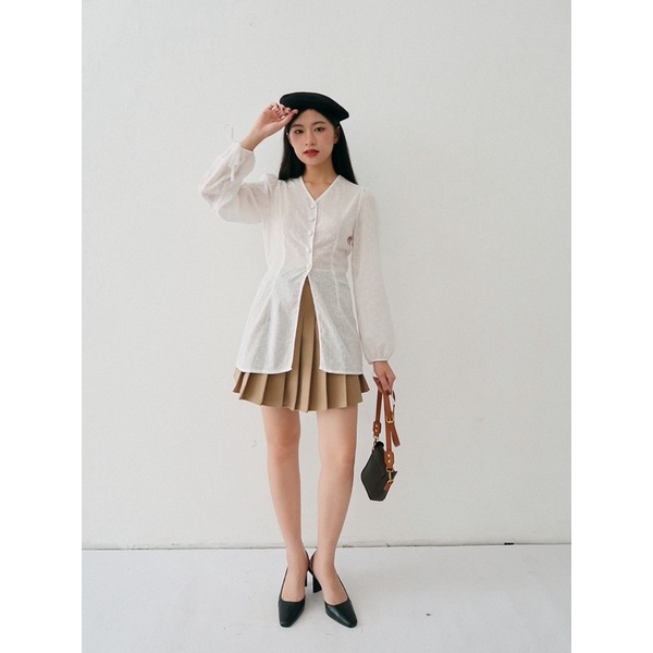 ARIUSTEES - Chân váy xếp ly Brown Pleated Skirt With Bow