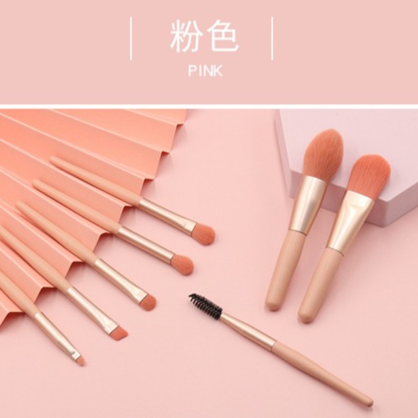 [Hàng mới về] Bộ 8 cọ trang điểm lông mềm tay cầm gỗ thiết kế chuyên dụng