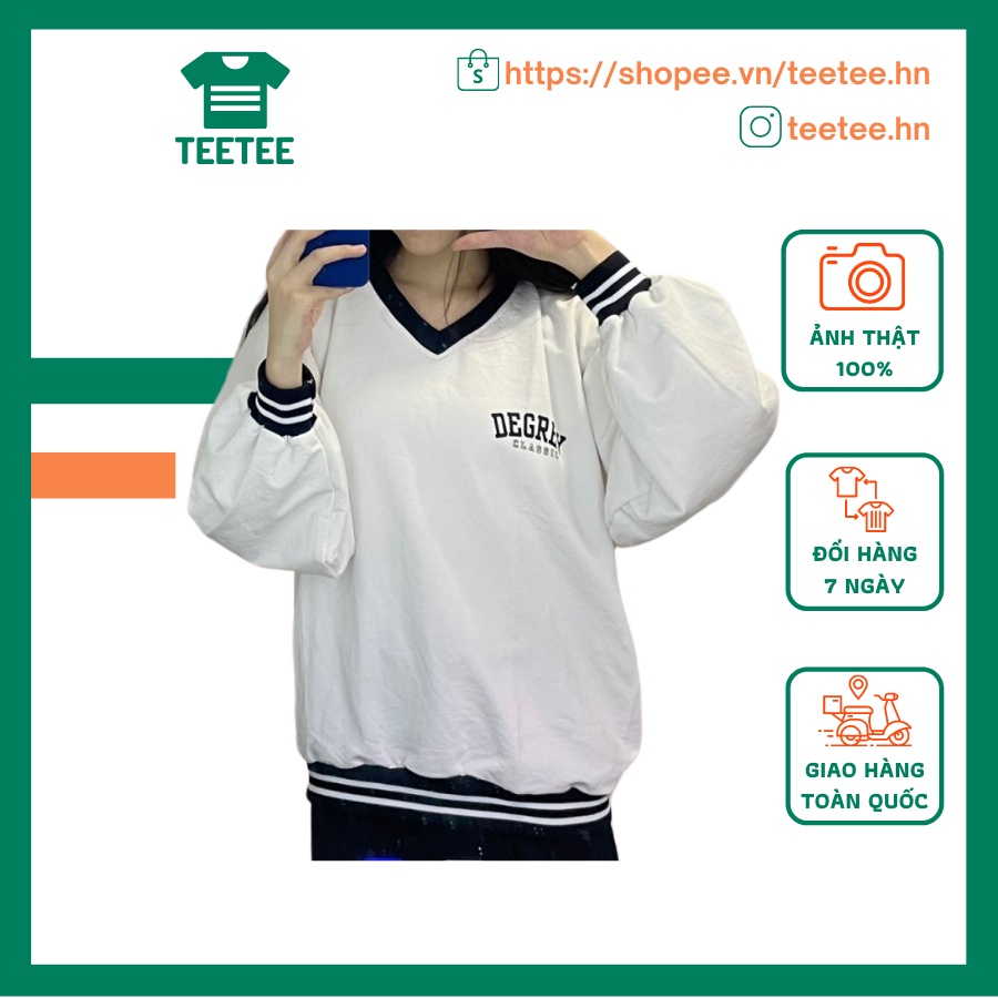 Áo Sweater DEGREY trắng cổ tim form rộng unisex