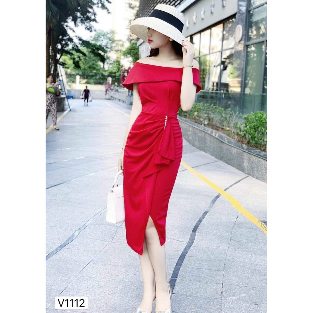 ĐẦM BODY XẺ TÀ ĐÍNH BÈO EO TRỐNG VAI THANH LỊCH THỜI TRANG THIẾT KẾ VESTA BE65