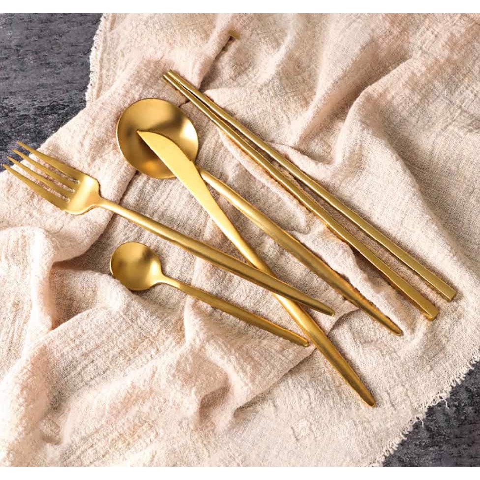 Dao Dĩa Thìa kiểu dáng sang trọng, sáng tạo bằng inox mạ vàng