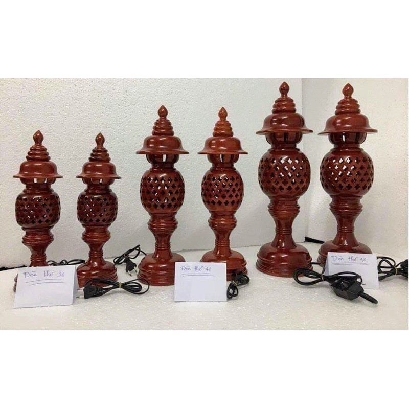 ✨Bộ đôi đèn thờ gỗ hương đỏ phong thủy   36 - 41- 48