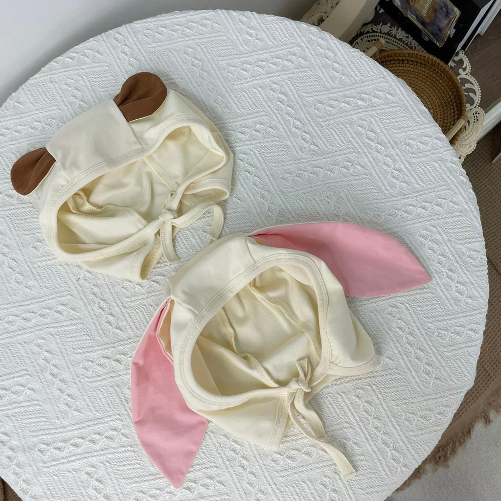 Bộ Áo Liền Quần Tay Ngắn Kèm Nón In Họa Tiết Gấu / Thỏ Dễ Thương Thời Trang Mùa Hè Cho Bé 0-2 Tuổi