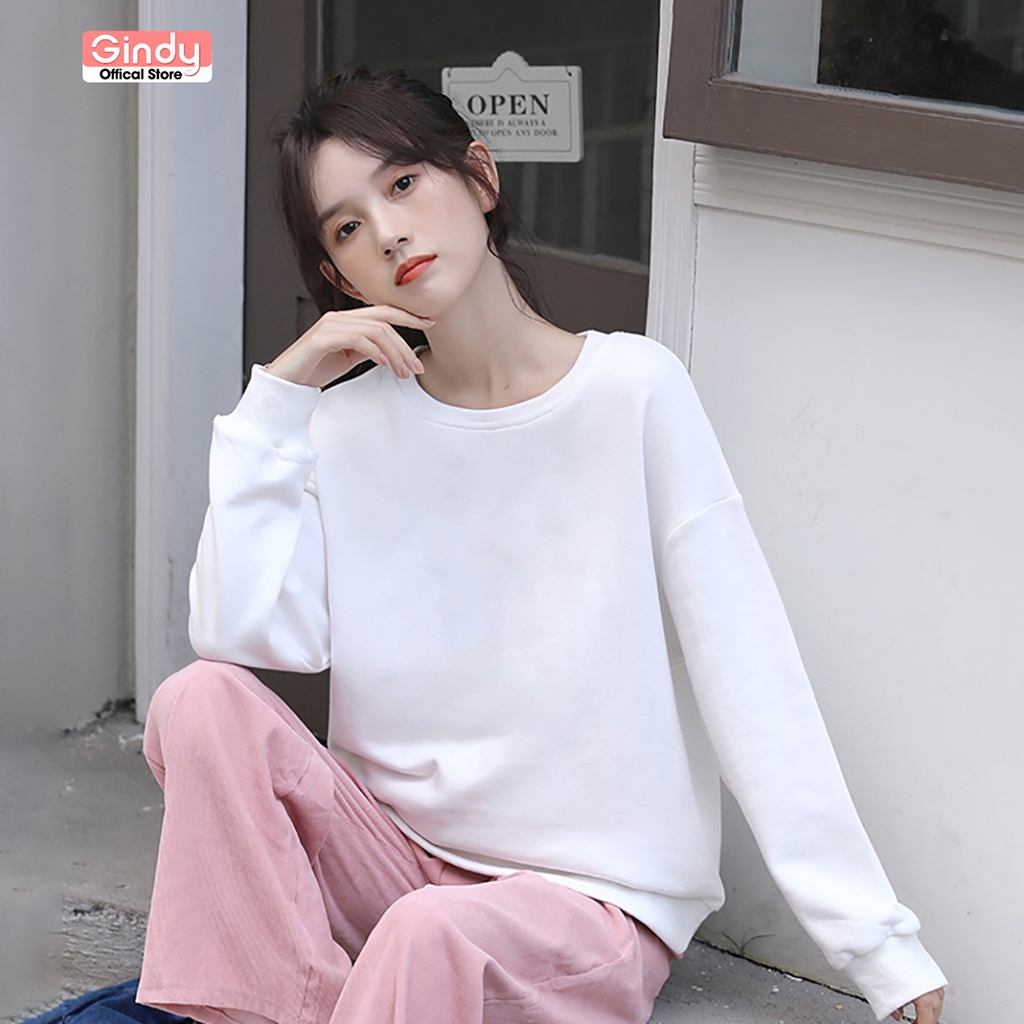 Áo nỉ sweater trơn dài tay nữ GINDY hoodie trơn basic form rộng đơn giản nhiều màu sắc thời trang thu đông A017