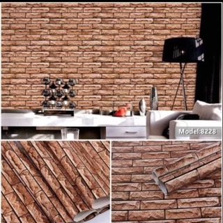 Giấy dán tường decal dá nâu gạch thẻ có keo sẵn 10mx45 cm