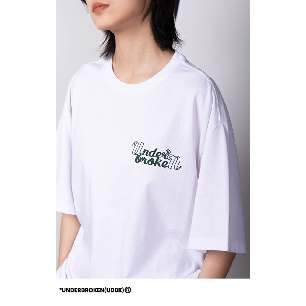 Áo thun tay lỡ cotton in chữ UNDER BROKEN xanh lá Free size