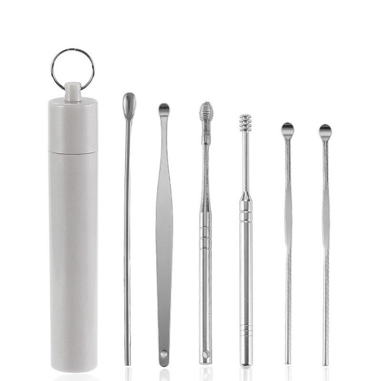 Bộ Dụng Cụ Ngoáy Tai Lấy Ráy Tai 6 Món Bằng Thép Không Gỉ Cao Cấp
