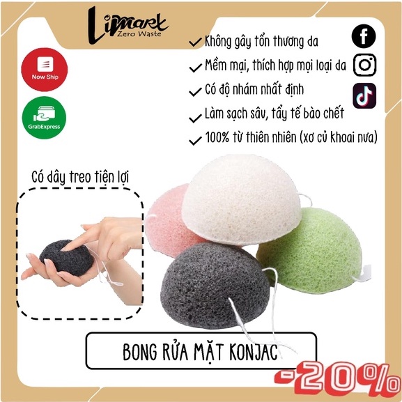 Bông Rửa Mặt Bọt Biển Konjac Sponge Làm Sạch Dịu Nhẹ Da Tái Sử Dụng Thân Thiện Môi Trường Limart