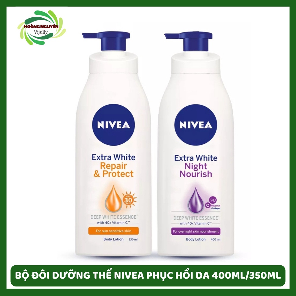 Bộ đôi Dưỡng Thể Trắng NIVEA Ban Ngày Giúp Phục Hồi & Chống Nắng SPF30 (350ml) & Ban Đêm Săn da & Phục Hồi (400ml)