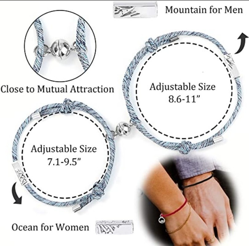 Set 2 vòng tay dây bện từ tính có thể điều chỉnh sáng tạo quà tặng giáng sinh dành cho cặp đôi