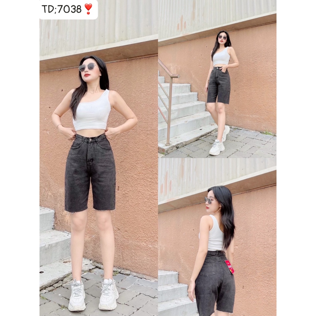 Quần short jean nữ quần ngố ống rộng cạp cao cắt lai cá tính M Fashion 7038