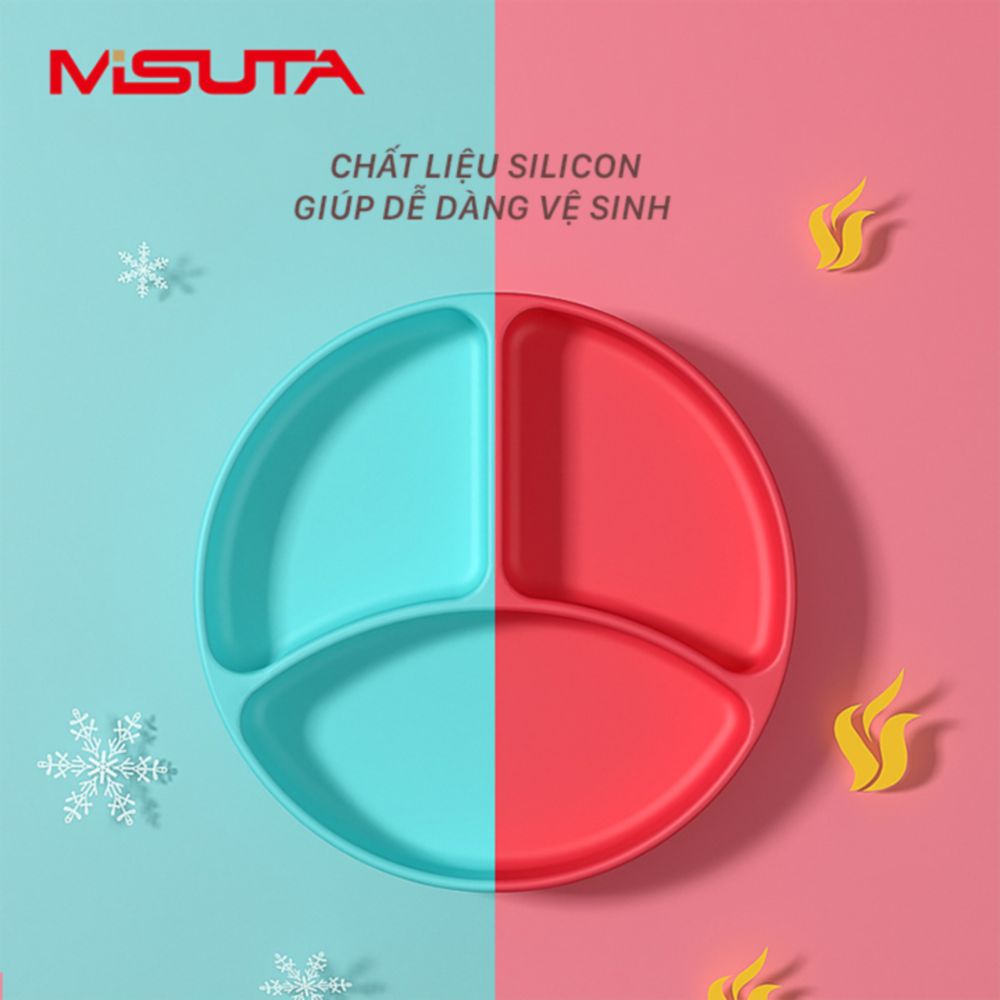 Khay ăn dặm silicon Misuta chống đổ đế hút chân không an toàn cho bé