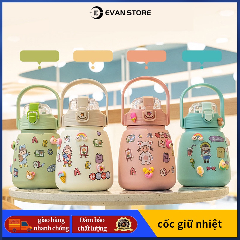 Bình Nước Bình Giữ Nhiệt Bình Giữ Nhiệt Cute Có ống Hút Inox 304 Không Rỉ An Toàn 1000ml,Cốc giữ nhiệt hai miện