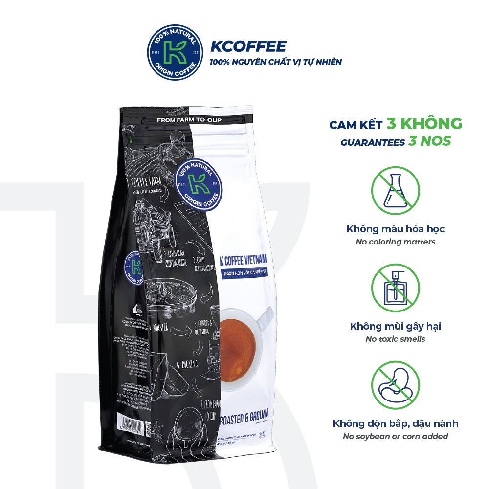 Cà phê rang xay nguyên chất xuất khẩu K Coffee Vietnam 454g thương hiệu KCOFFEE
