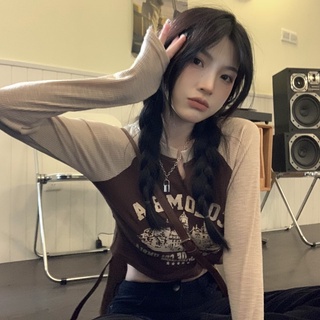 Áo Thun Nữ Dài Tay Cổ Chữ v Thời Trang retro