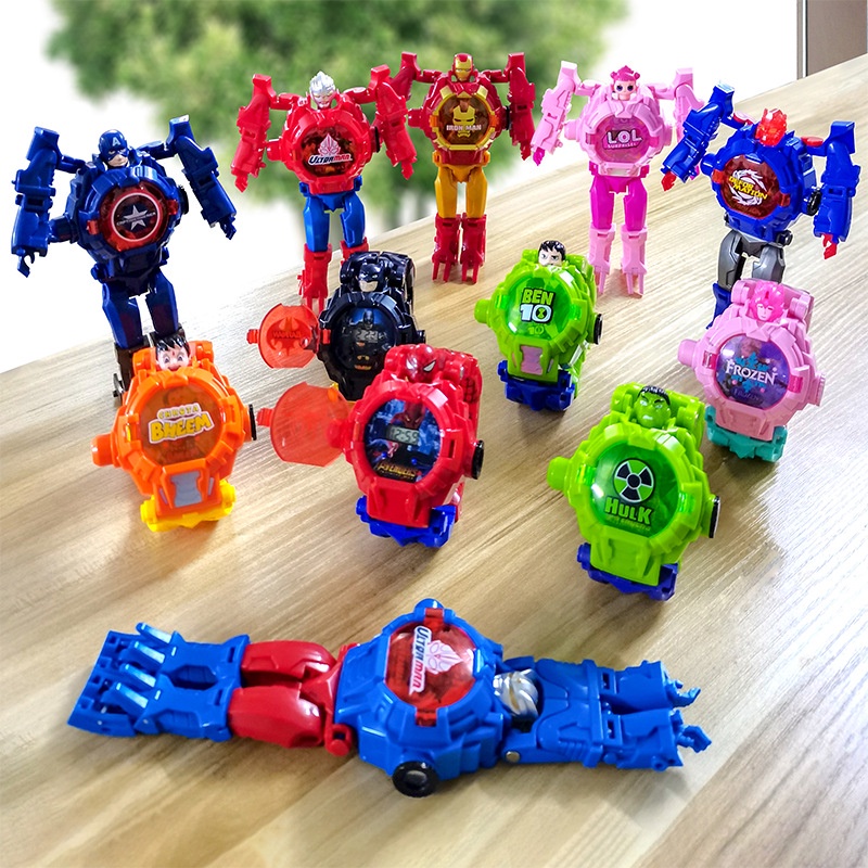 Đồ chơi đồng hồ biến hình siêu nhân robot trẻ em cho bé có đèn chiếu hình