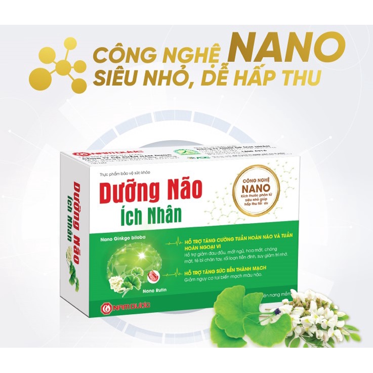 DƯỠNG NÃO ÍCH NHÂN – Hỗ trợ lưu thông máu, tăng cường tuần hoàn não, giảm đau đầu, mất ngủ (20 viên)