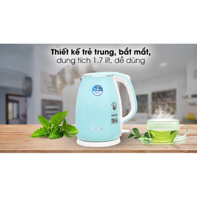 Ấm Đun Siêu Tốc 2 Lớp Bluestone KTB-3458 - 1.7 lít - Hàng chính hãng