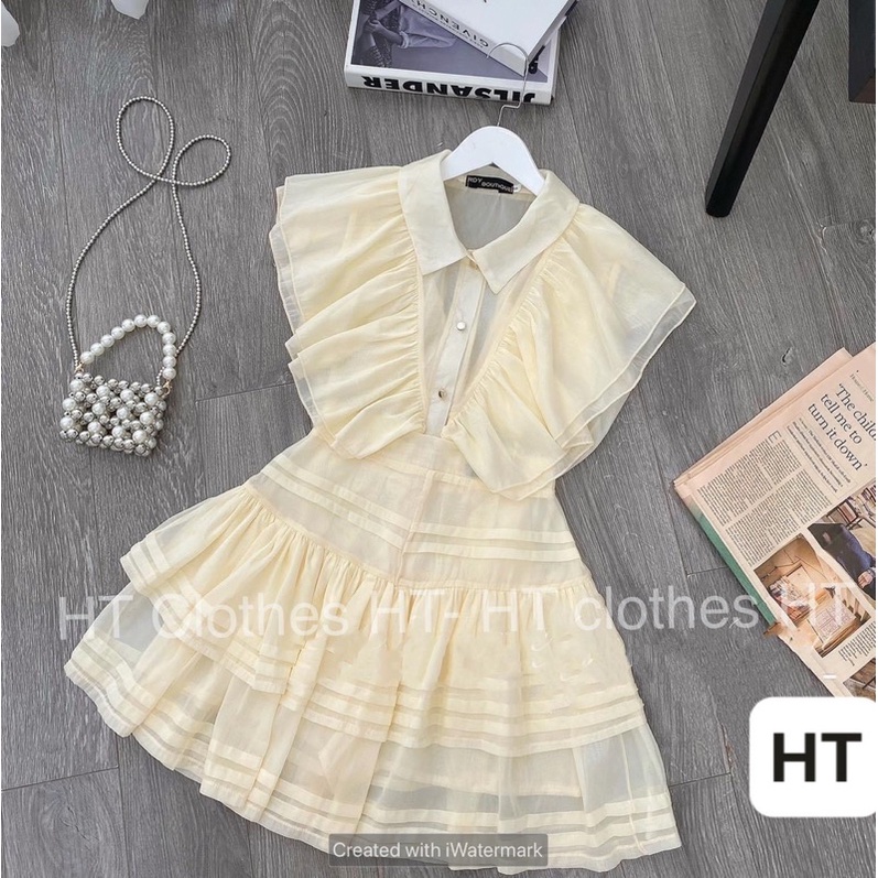 Set áo voan bánh bèo kèm chân váy hai tầng