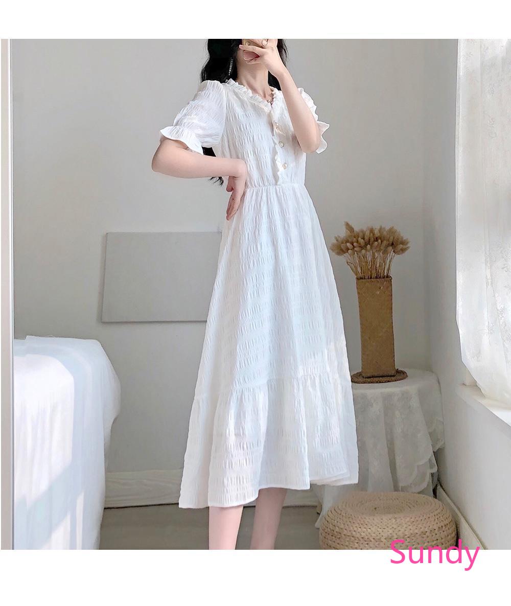 Đầm Nữ Màu Trắng Phong Cách Retro Pháp Sang Trọng | BigBuy360 - bigbuy360.vn