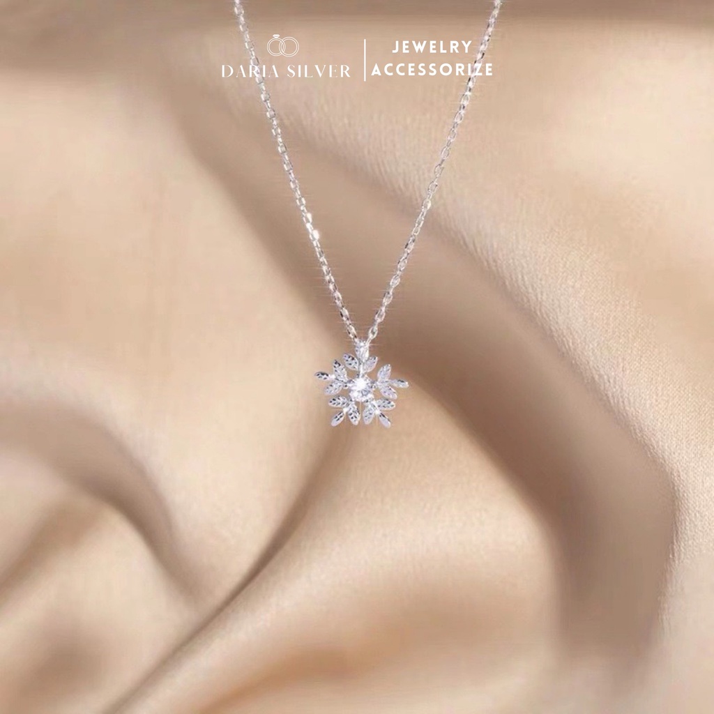 Vòng cổ bạc ta 999 Daria Silver, dây chuyền nữ bông tuyết đính đá Snow Necklace