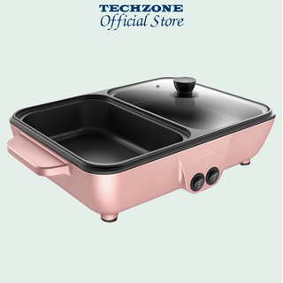 Nồi Lẩu và Nướng 2 ngăn, 2in1 Mini Hàn Quốc, Bếp Lẩu Nướng Đa Năng Cao Cấp Techzone