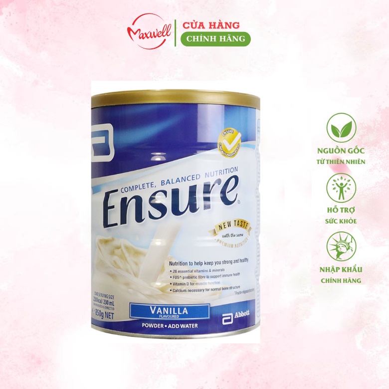 Sữa bột ensure hương vani của Úc giàu dinh fưỡng 850gcó thể thay thế 1 bữa ăn nhẹ Maxwell