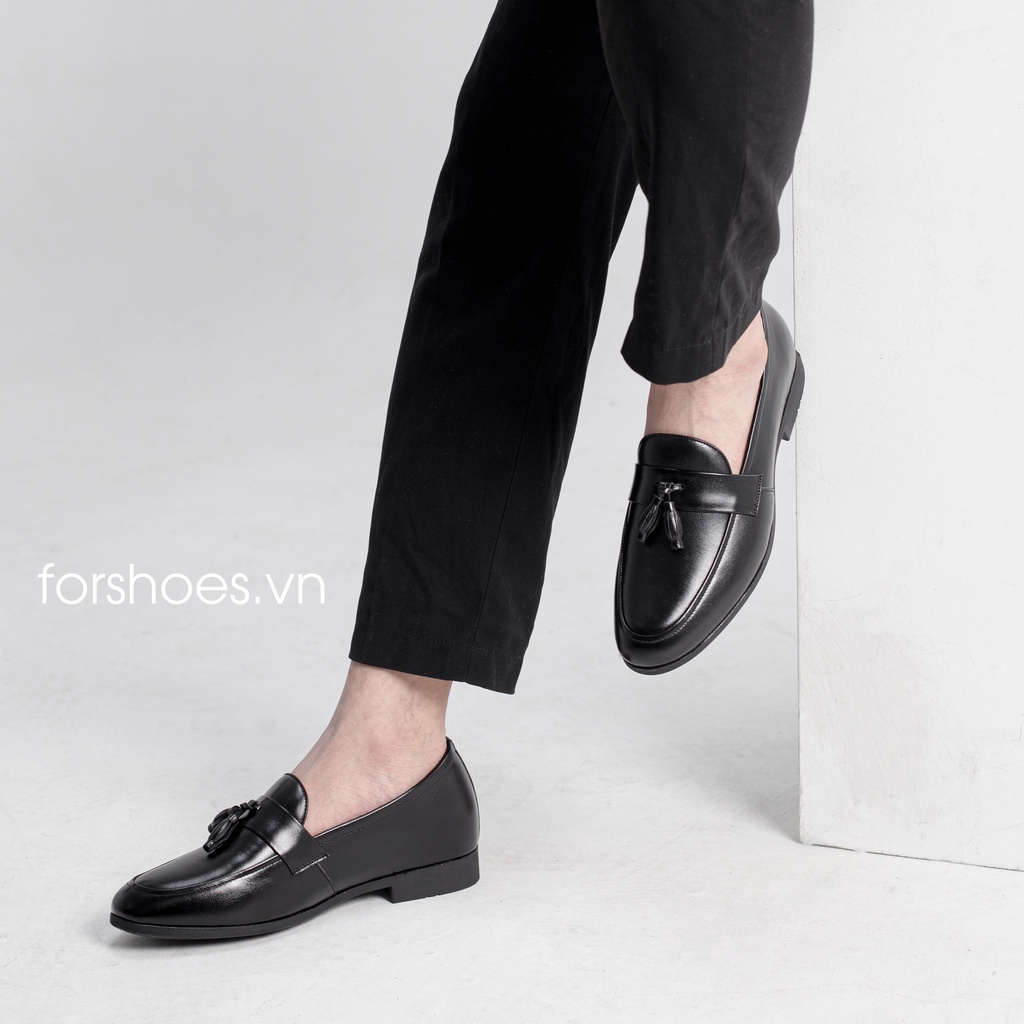 Giày lười nam đẹp FOR cao cấp da bò trơn đai chuông tăng chiều cao chống nhăn chính hãng bảo hành 12 DTF01