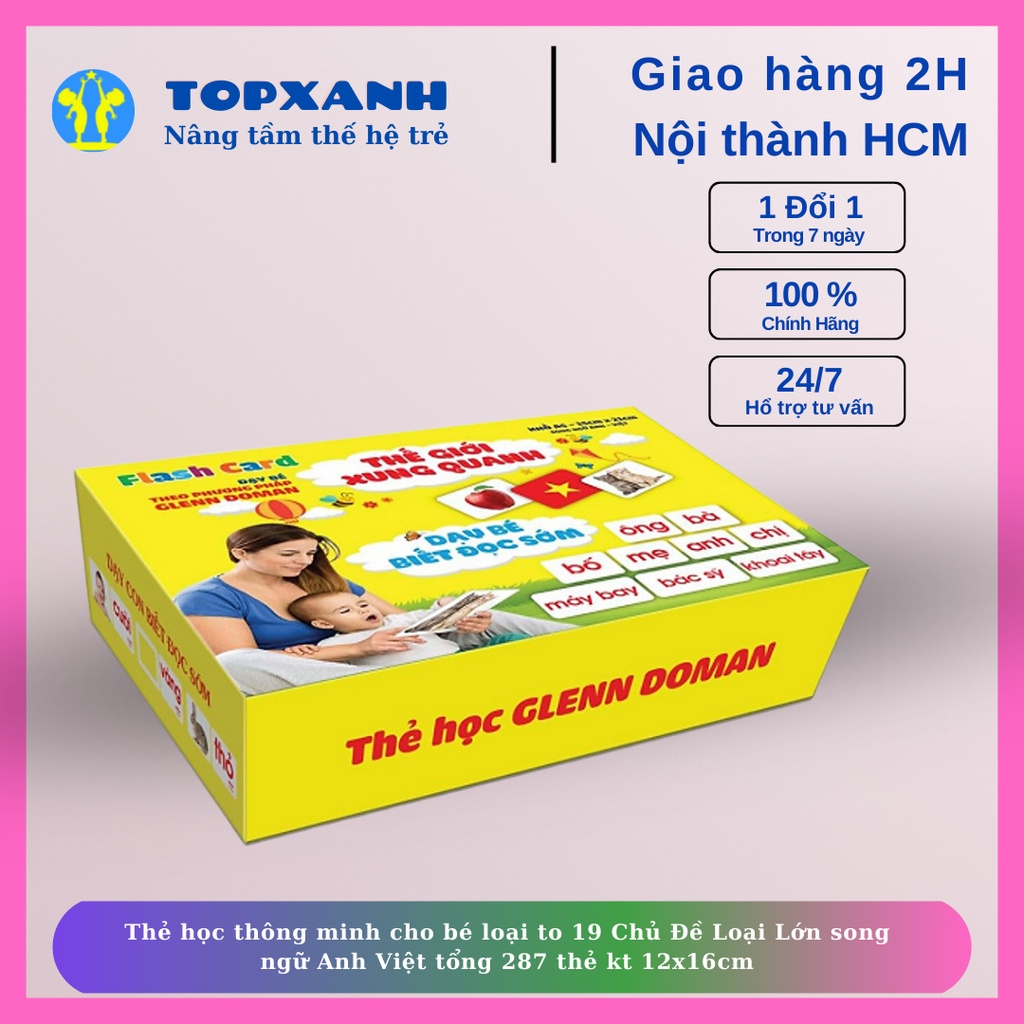 Thẻ học thông minh cho bé loại to 19 Chủ Đề Loại Lớn song ngữ Anh Việt tổng 287 thẻ kt 12x16cm