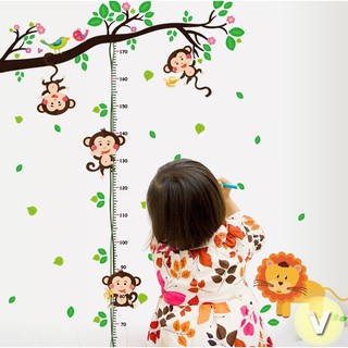 Decal dán tường Thước đo chiều cao khỉ con