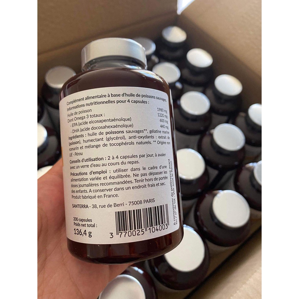 Viên Uống Omega 3 Premium SANTERRA Pháp  Hộp 200 Viên