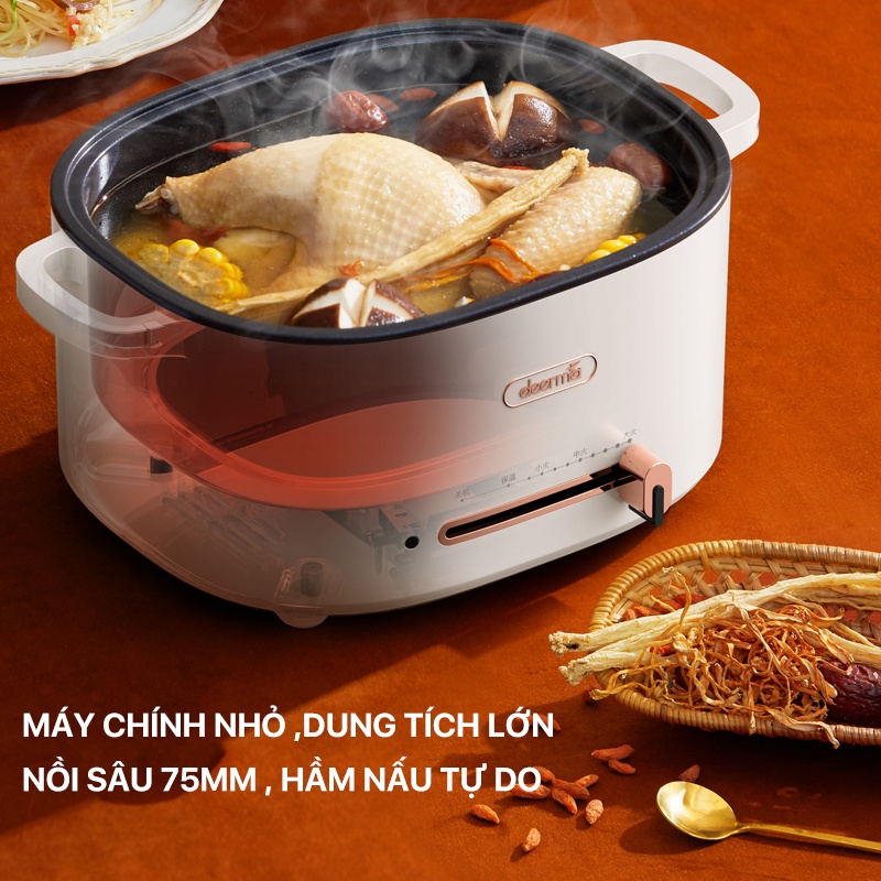 Nồi nấu đa năng Deerma DG20 1200W Lòng nồi sâu 2L Nồi hấp lớn 1.5L