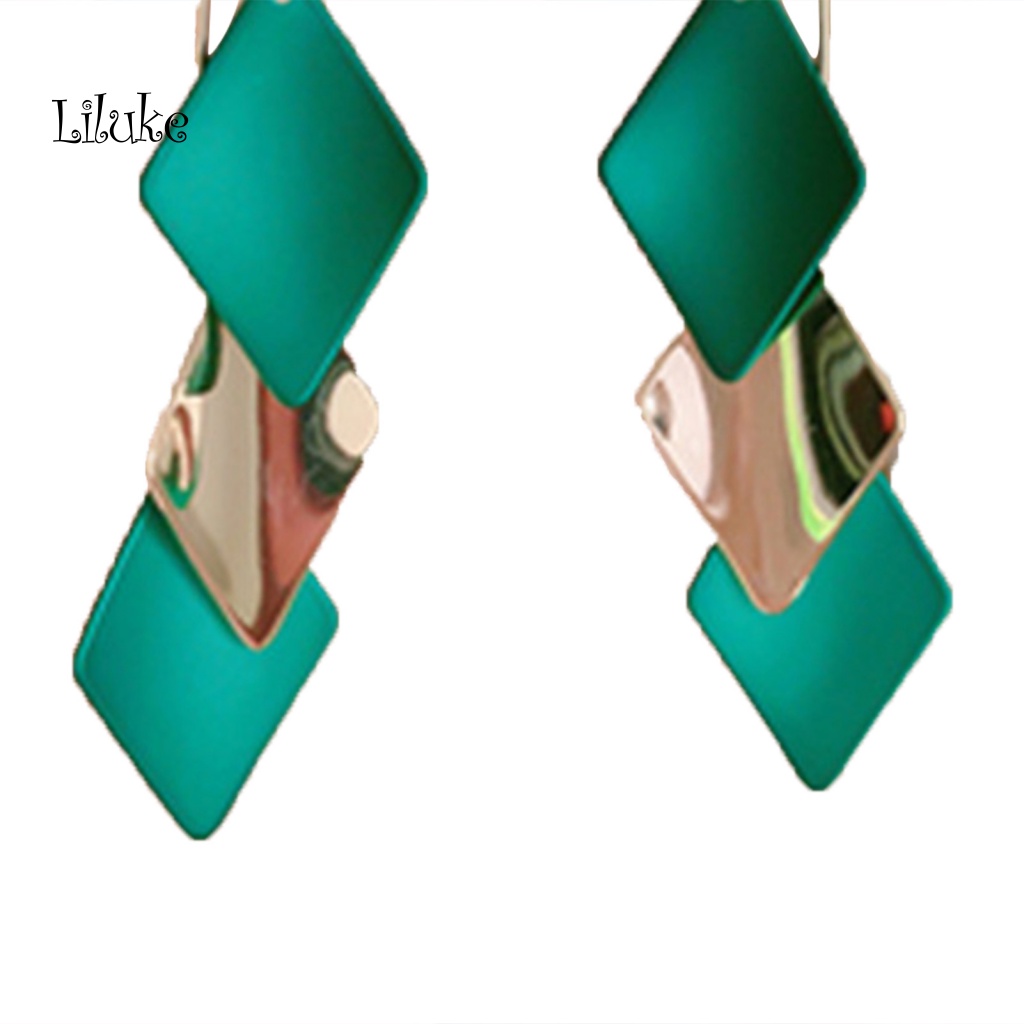 1 Đôi Bông Tai Dáng Dài Hình Thoi Đính Đá Xinh Xắn Thời Trang