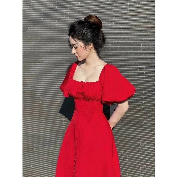 ĐẦM MAXI CỔ VUÔNG NÚT BỌC TAY PHỒNG 4M sp000024