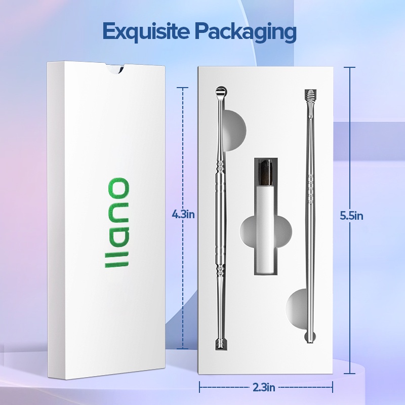 Bộ 3 dụng cụ Llano gồm que lấy ráy tay xoay 360 độ và nhíp tỉa lông mày chuyên dụng