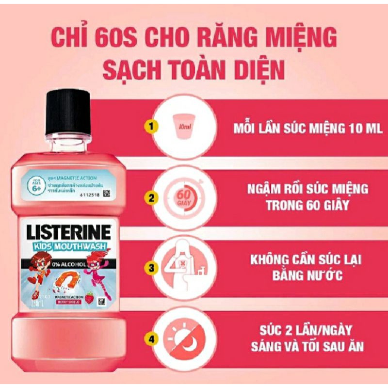 [Hỏa Tốc Q10] Nước súc miệng Listerine Kids Mouthwash (250ml) cho trẻ em