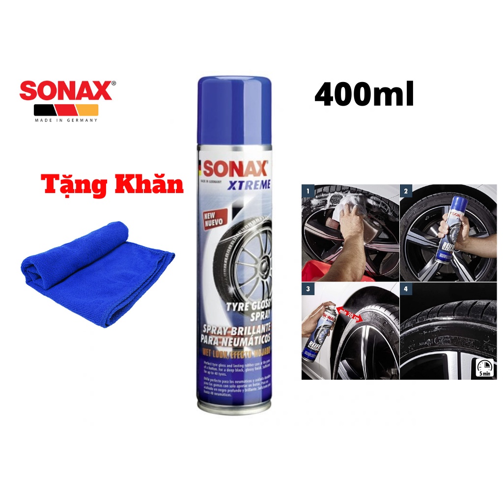 Chai Xịt Bảo Dưỡng Làm Bóng Lốp Xe Ô Tô Sonax Xtreme Tyre Gloss Spray 235300 400ml Tặng Khăn