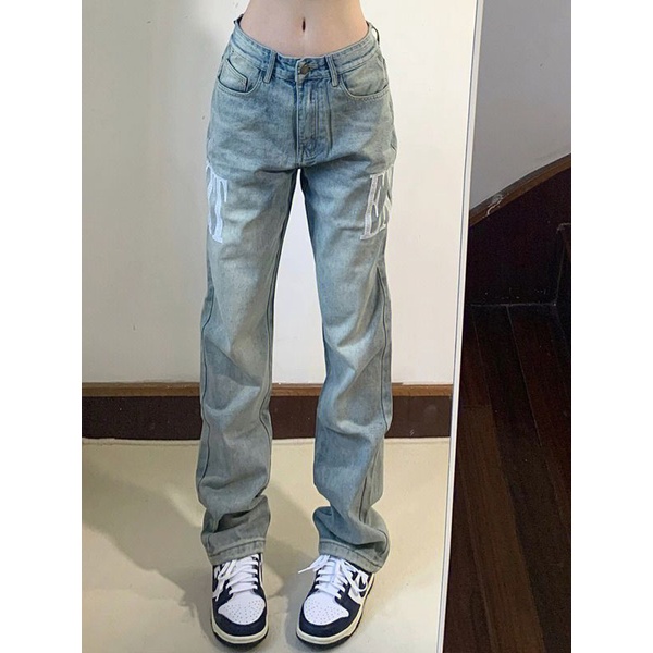 Quần Jeans Dài Thêu Chữ Thời Trang Dành Cho Nữ