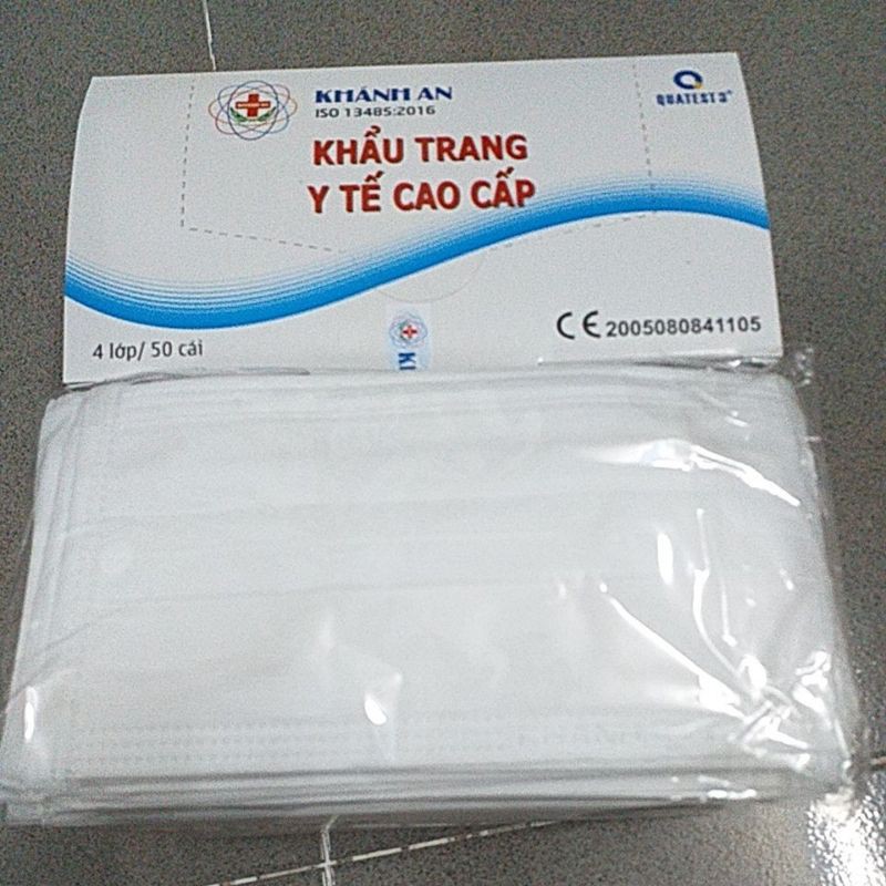 Khẩu trang Trắng Khánh An 4 lớp Túi 10 cái Hộp 50 cái