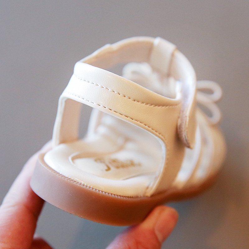 Sandal quai dán đính nơ màu trơn thời trang cho bé gái 1-8 tuổi
