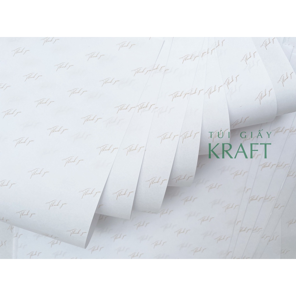 Giấy gói hàng in chữ Thank you vàng khổ nhỏ 21 x 40cm, giấy pelure
