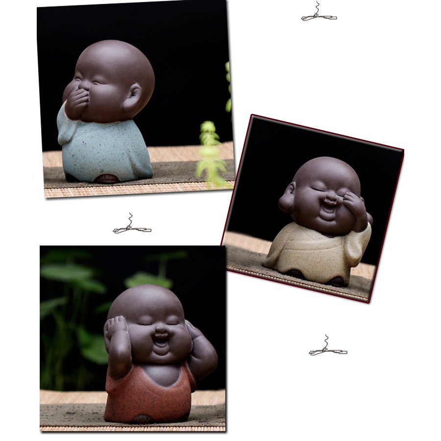 Bộ tượng Tam không mini bằng gốm tử sa, cát tím cao cấp