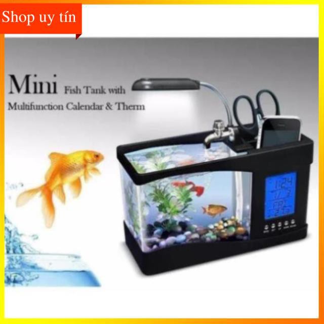 Bể Cá Mini Kiêm Đồng Hồ Để Bàn 2 Màu Đen Trắng giadungthongminh.net