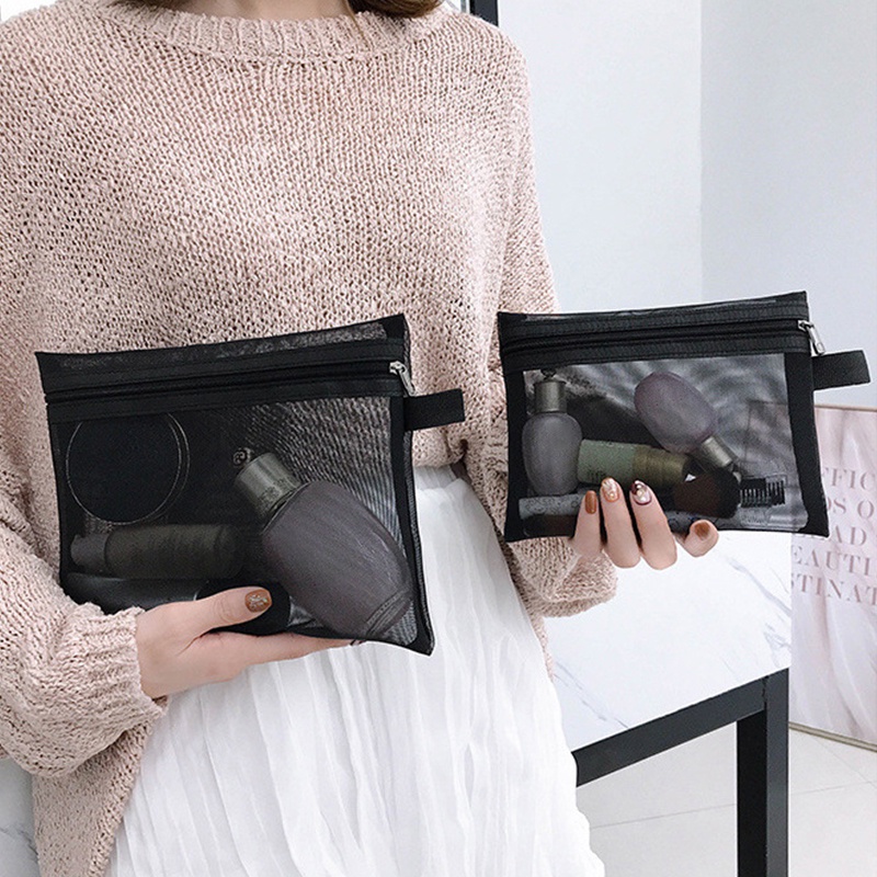 Túi Lưới Trong Suốt Đựng Mỹ Phẩm / Đồ Trang Điểm Có Khóa Kéo Tiện Dụng Cho Nữ