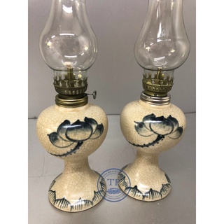 Đôi đèn thờ đốt dầu bằng sứ men rạn vẽ sen KH18663- Đồ thờ Tịnh Phương
