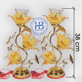 Đèn thờ điện led pha lê 3 bông 38cm Vàng